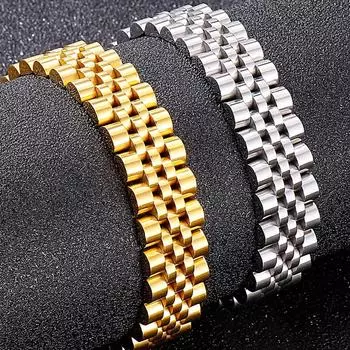 15 мм шириной 7/8/9 дюймов длиной браслет в стиле цепочки для часов для мужчин золотой цвет нержавеющая сталь мужской браслет ювелирные изделия для мальчиков аксессуары 17CM серебряный