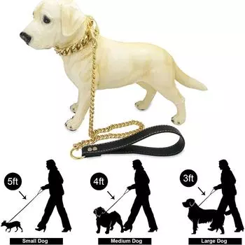 15 мм золотой цвет, титановая кубинская цепочка из нержавеющей стали, поводок для собак, прогулочная тяга для дрессировки собак, черный кожаный съемник 60cm (length of belt not included) серебряный