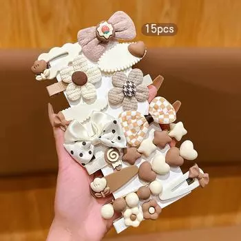 15 молочно-кофейных заколок-бантиков для волос, милые маленькие заколки для волос, повседневные аксессуары для волос для использования Size fits all