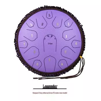 15-Note D Key Handpan Steel Tongue Drum, 14-inch, with Colorful Empty Sanskrit Design