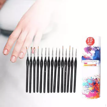 15 Pieces Nail Dotting Pen Painting Brushes Kit Detail Paint Brush Art Liner for Black