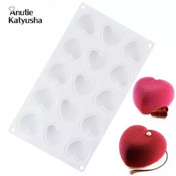15 полостей в форме сердца, силиконовая форма, мусс, шоколад, нетоксичная десертная форма, инструменты для украшения торта 1pcs(15 Cavity)