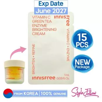 15 шт/15 мл_[INNISFREE] Крем для осветления кожи с витамином С и ферментами зеленого чая 1 мл (Образец Саше) 1ml X 15pcs (15ml)