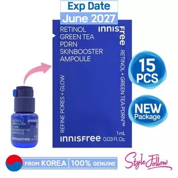 15 шт/15 мл_[INNISFREE] Ретинол Зеленый чай PDRN Skinbooster Ампула 1 мл (Образец Саше) 1ml X 15pcs (15ml)