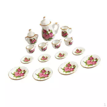 15 шт. 1/12 кукольный домик миниатюрная столовая посуда фарфоровый чайный сервиз с розами