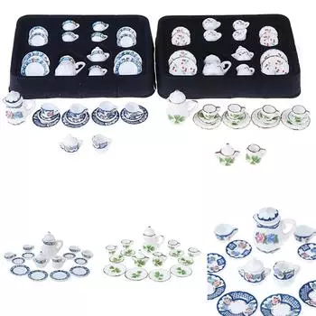 15 шт. 1:12 кукольный миниатюрный фарфоровый набор чайных чашек, ситцевая цветочная посуда 3