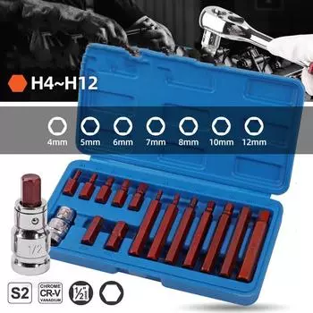 15 шт. 1/2 приводные шестигранные головки H4/5/6/7/8/10/12 метрические головки для отверток с битами ручной инструмент гнездо соединение шестигранное