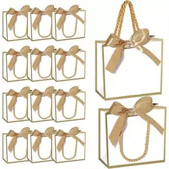 15 шт. белых мини-подарочных пакетов с ручками и лентами, идеально подходят для свадьбы, ювелирных изделий, вечеринки, Дня матери, Дня учителя. Упаковочный пакет Pack of 15 белый