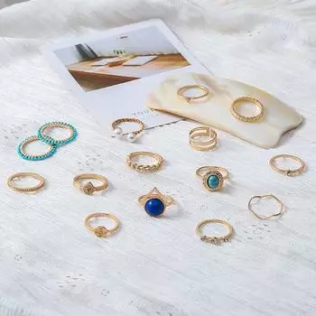 15 шт. бирюзовые украшения из искусственного жемчуга кольца на костяшки пальцев женские винтажные блестящие кольца на палец ювелирные аксессуары