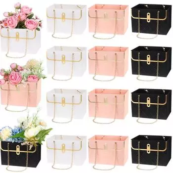 15 шт. бумажных цветочных мешочков с металлической цепочкой, подарочная коробка для цветов, ведро для хранения букетов цветов, креативные подарочные пакеты для цветов Flowe чёрный