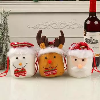 15 шт. фланелевая сумка для яблок, рождественская сумка-шнурок своими руками, праздничная подарочная сумка для подарка на вечеринку, снеговик, лось, забавная упаковочная сумка 3pcs
