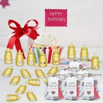 15 шт./компл., милая открывалка для бутылочек, детская бутылочка в форме с подвесной карточкой, идеальный подарок для детского душа, вечерние подарки золотистый