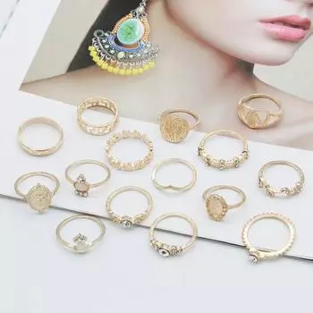 15 шт./компл. модное кольцо винтажное элегантное геометрическое качественное модное кольцо в нескольких стилях для вечеринки золотистый