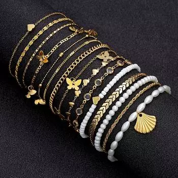 15 шт./компл. модный богемный браслет на щиколотку для женщин, пляжный, винтажный, простой, золотой, ракушечный, ювелирные изделия на щиколотку, подарки
