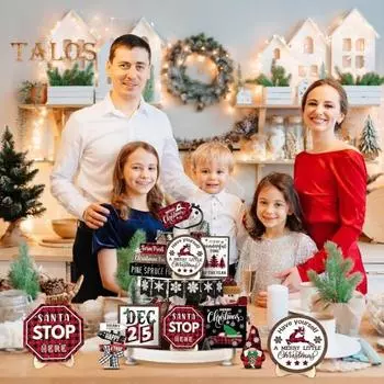 15 шт./компл. рождественский настольный знак, деревянная снежинка, гном, лось, рождественская елка, многоуровневый поднос, украшение для рабочего стола, деревенский фермерский многоуровневый поднос, орнамент 1 Set