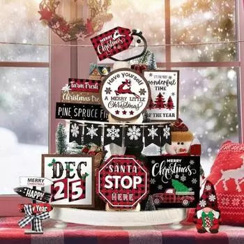 15 шт./компл. рождественский настольный знак, деревянная снежинка, гном, лось, рождественская елка, многоуровневый поднос, украшение для рабочего стола, деревенский фермерский многоуровневый поднос, орнамент 1 Set