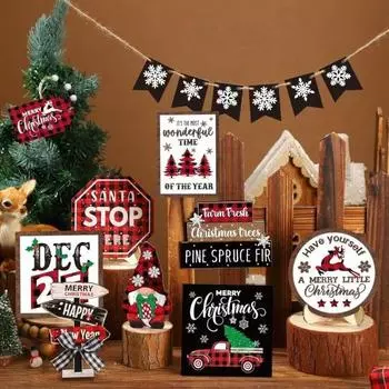 15 шт./компл. рождественский настольный знак деревянный снежинка гном лось рождественская елка многоярусный поднос настольное украшение деревенский