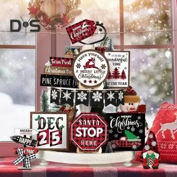 15 шт./компл. рождественский настольный знак, деревянная снежинка, гном, лось, рождественская елка, многоуровневый поднос, украшение для рабочего стола, деревенский фермерский многоуровневый поднос, орнамент 1 Set