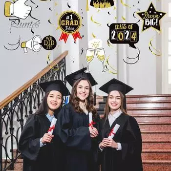 15 шт./компл., украшение для выпускной вечеринки 2024 года, выпускная шапка, значок в форме, поздравить выпускной, подвесное украшение для вечеринки, товары для вечеринки Sets