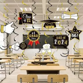 15 шт./компл., украшение для выпускной вечеринки 2024 года, выпускная шапка, значок в форме, поздравить выпускной, подвесное украшение для вечеринки, товары для вечеринки Sets