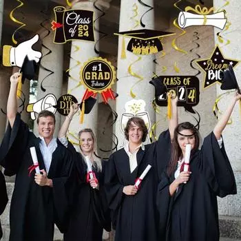 15 шт./компл., украшение для выпускной вечеринки 2024 года, выпускная шапка, значок в форме, поздравить выпускной, подвесное украшение для вечеринки, товары для вечеринки Sets