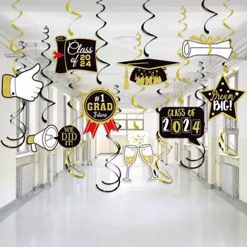 15 шт./компл., украшение для выпускной вечеринки 2024 года, выпускная шапка, значок в форме, поздравить выпускной, подвесное украшение для вечеринки, товары для вечеринки Sets