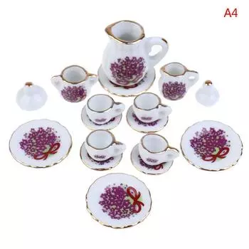 15 шт./комплект 1:12 миниатюрных столовых приборов для кукольного домика фарфоровая керамическая чайная чашка тарелка