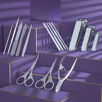 15 шт. кусачки для ногтей из нержавеющей стали, резак, триммер, ушной пинцет, набор для ухода за ногтями, маникюрные ножницы, педикюр, пинцет, набор инструментов для ногтей с бла