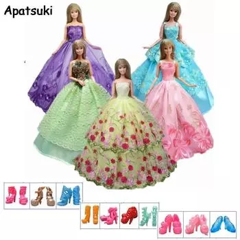 15 шт./лот, аксессуары для кукол, наряды для кукол Барби = 5 шт. свадебных платьев и 10 пар обуви, 1/6 одежда для кукол Барби разноцветный