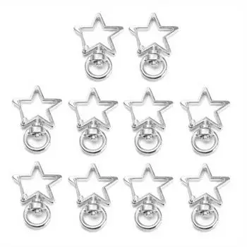 15 шт. Металлические поворотные карабины-лобстеры, карабины в виде звезды/луны, поворотный зажим для шнурка, принадлежности для самостоятельного изготовления ювелирных изделий, брелок серебряный