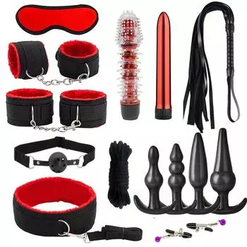 15 шт. набор для обучения бондажу и флирта для БДСМ, наручники, кляп для рта, анальная пробка, кнут, секс-игрушки для взрослых, пары, батарея в комплект не входит