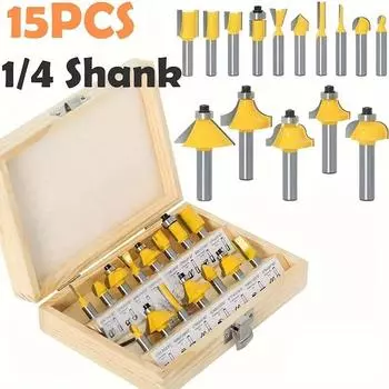 15 шт./набор фрез 1/4 хвостовик фреза по дереву твердосплавная фреза деревообработка обрезка гравировка режущие инструменты столярные принадлежности Without Box