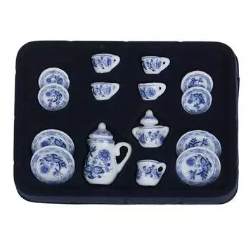 15 шт. портативная синяя цветочная посуда фарфоровые чашки для кофе и чая универсальные 1:12 миниатюр кукольных домиков
