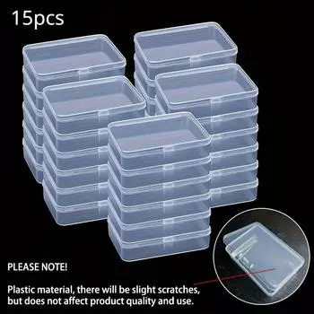 15 шт. прозрачных пластиковых контейнеров для хранения с крышками - идеально подходят для бусин, игровых приставок, визиток и принадлежностей для рукоделия. Контейнеры для хранения бусин. Хранение 15pcs