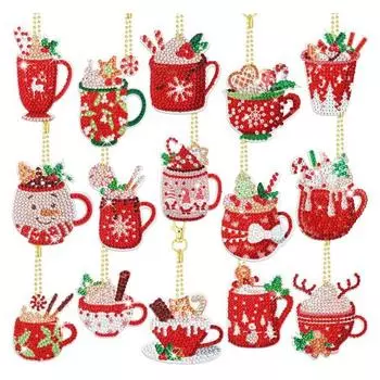 15 шт. рождественский брелок для ключей со стразами, набор для самостоятельной росписи, украшение для детей, семейный набор «Горячая корова какао» H