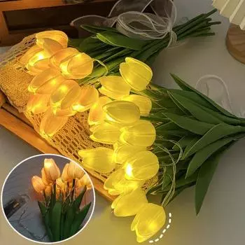 15 шт., светодиодный ночник с имитацией тюльпана, прикроватный светильник, атмосфера, ночник, домашний букет цветов, декоративная фотография, свадебный реквизит 5 flowers белый