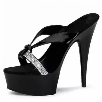 15 см каблук кристалл ребра горный хрусталь цепочка искусство фотография повседневные крутые тапочки 34 белый