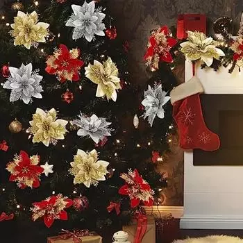 15 см Рождественская елка Декоративный цветок Рождественский золотой порошок Цветок Золотой порошок Полый 3D цветок золотой