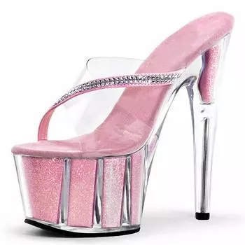 15 см туфли на высоком каблуке розового цвета с блестками, тапочки со стразами, прозрачный цвет, модная женская обувь YKC 34 розовый