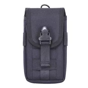 15+ Универсальная многофункциональная двухслойная нейлоновая поясная сумка с защитой карт For phones 7.5 inches and below чёрный