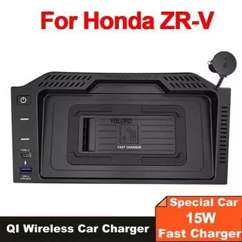 15 Вт автомобильное беспроводное зарядное устройство QI быстрое зарядное устройство для телефона зарядная панель для Honda ZRV ZR-V 2023 чёрный