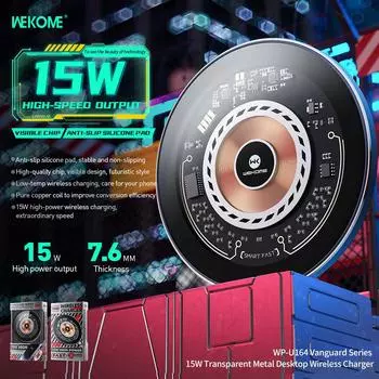 15 Вт Беспроводная зарядная панель Usb A To Type-c Прозрачное металлическое зарядное устройство Портативный и мини-адаптер для Iphone/Samsung/Pixel as picture чёрный