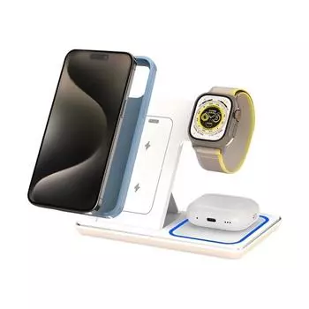 15 Вт Беспроводная зарядная подставка 3 в 1 зарядная станция для нескольких устройств Складная белый