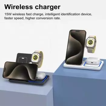 15 Вт Беспроводная зарядная подставка 3 в 1 зарядная станция для нескольких устройств белый