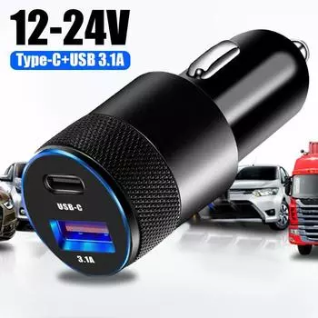 15 Вт быстрая зарядка DC12-24 В Type-C USB3.1A двойной выход универсальное автомобильное зарядное устройство USB+PD со светодиодным полупрозрачным дисплеем для автомобилей 12 В-15 В