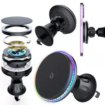 15 Вт Магнитное беспроводное автомобильное зарядное устройство Синий светодиод/RGB подсветка держатель для телефона на вентиляционную решетку Беспроводное зарядное устройство для быстрой зарядки iPhone серии With Blue Light