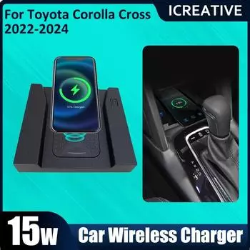 15 Вт QI беспроводная зарядка для Toyota Corolla Cross XG10 2022 2023 2024Аксессуары для быстрой зарядки держатель для телефона пластина для интерьера чёрный