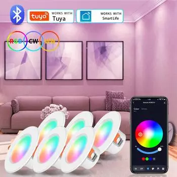 15 Вт Tuya LED Downlight Bluetooth LED Smart Ceiling Light Датчик движения 220 В 110 В Диммируемая RGB-лампа с приложением Дистанционное управление Smart Life 5w&1 PCS Pack
