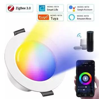 15 Вт Tuya ZigBee RGB светодиодный светильник Downlight встраиваемый прожектор управление через приложение Alexa Google Home
