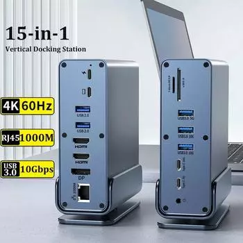 15 в 1 USB C док-станция 4K@60 Гц HDMI DisplayPort концентратор USB A RJ45 SD TF аудио порт 3,5 мм адаптер для Macbook Pro ноутбук ПК